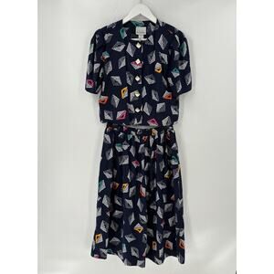 Via Sant Andrea Vintage Skirt Set Womens 12 Petite Blue Cropped Button Front Top